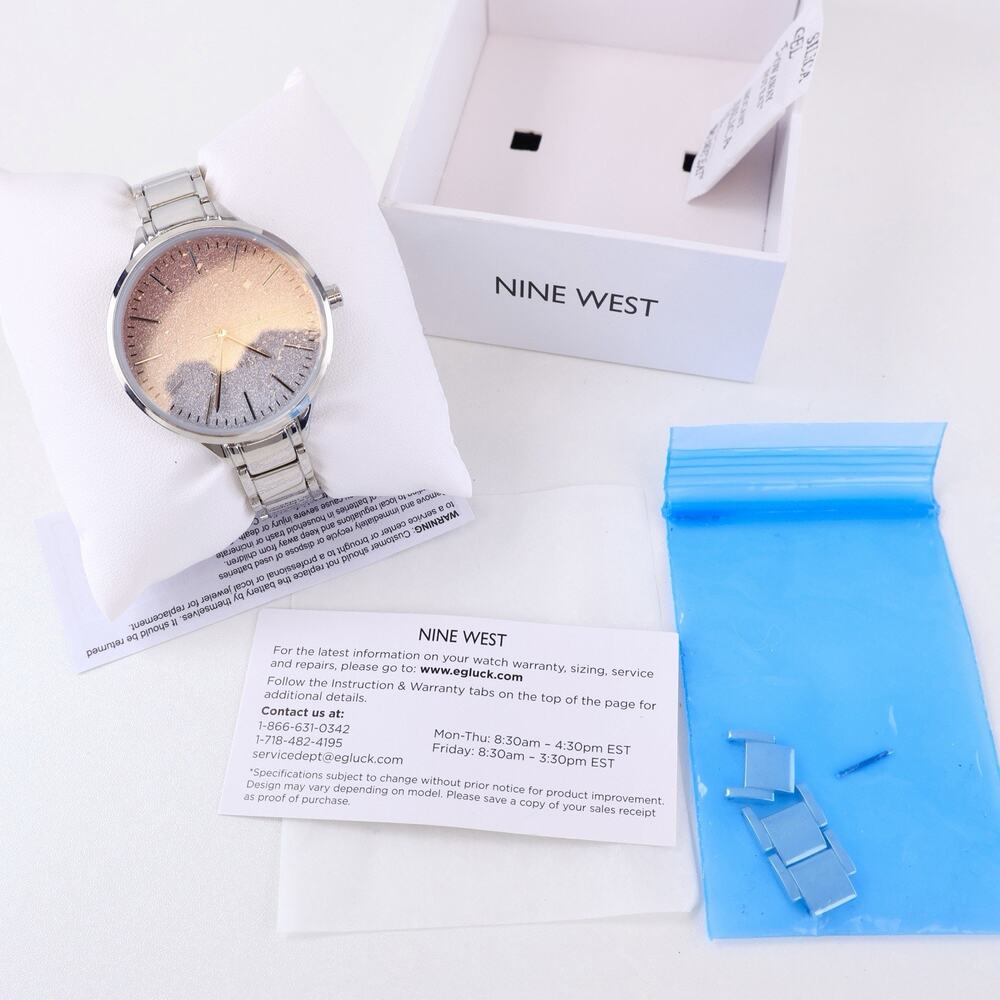 Nine West Silver Tone Glitter Ombre Dial Bracelet Watch Pink Face New - Picture 4 of 5